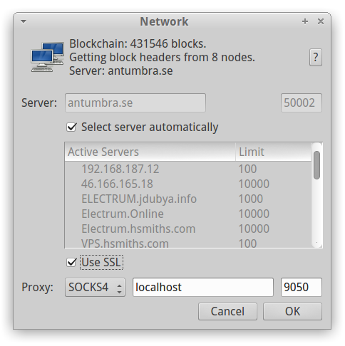 tor configuration in Electrum